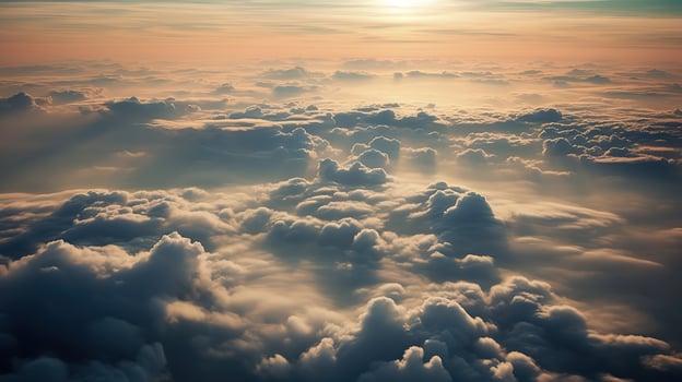 . . Photo of close clouds sky top of the skyline. Photography from the plane. Graphic Art