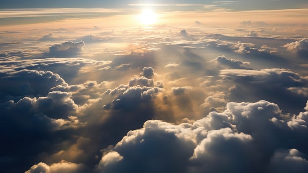 . . Photo of close clouds sky top of the skyline. Photography from the plane. Graphic Art