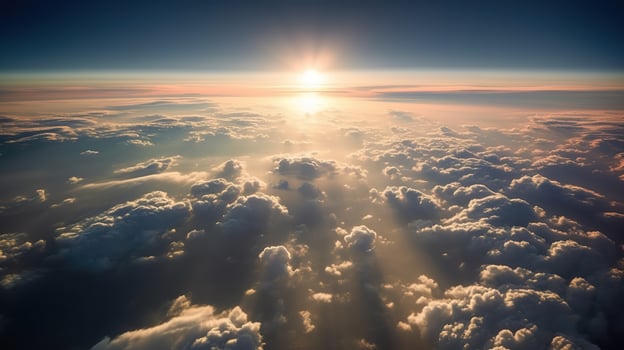 . . Photo of close clouds sky top of the skyline. Photography from the plane. Graphic Art