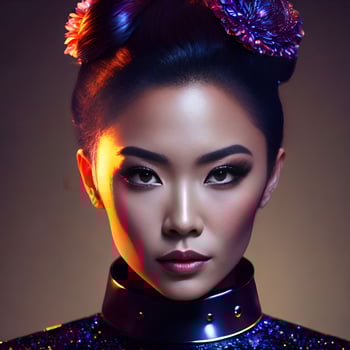beautiful asian woman at the night party, generative art by A.I. photo