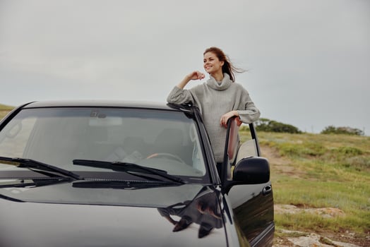 woman near car travel nature trip female relaxing photo