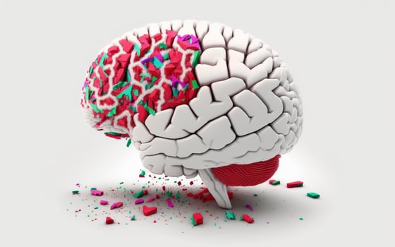 damaged human brain made of drugs. concept photo of the dangers of drugs