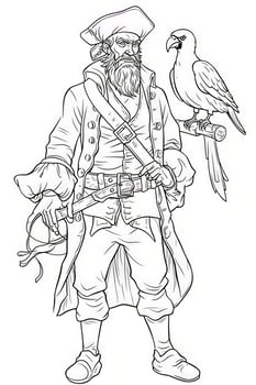 Pirate. Set of black and white illustrations for coloring book.. photo