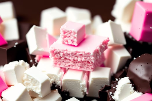 An assortment of colorful candies, chocolate, bars and chocolate pieces, sweet food. Close up of colorful marshmallows. photo