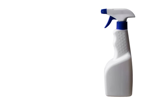 Disinfectant spray bottle on white background. Empty bottle trigger. photo