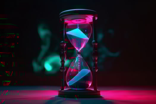Time concept using neon hourglass. photo