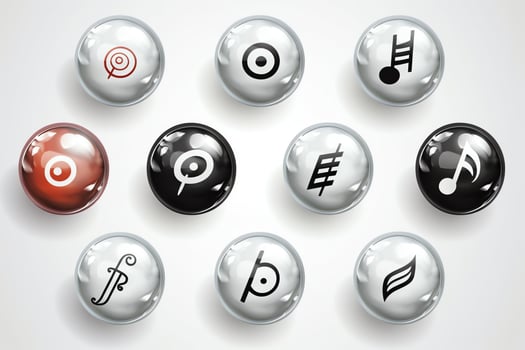White background with musical note icons and treble clef symbols. photo