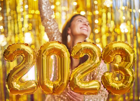 Women at new year party with gold balloons photo