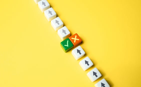 Choose to continue or stop there. Make an ethical decision to achieve the target. Regardless of the decision, accomplish the goal and successfully complete the task. Planning and strategy. photo