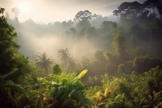 Morning light in the forest AI Generate photo