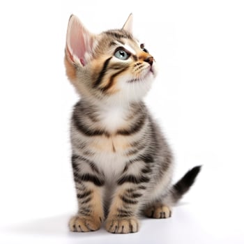 playful funny kitten looking up. isolated on white background, generate ai photo