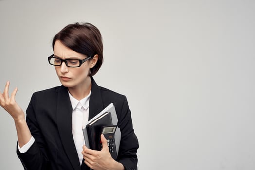 Businesswoman with glasses self-confidence isolated background photo
