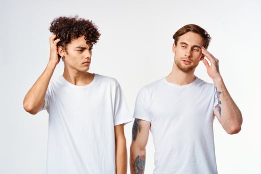 two friends in white t-shirts together lifestyle emotions fun photo