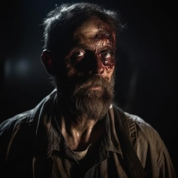 A scary zombie man in a dark light photo