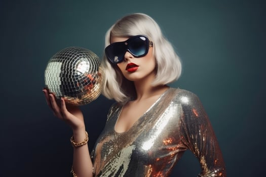 Young woman in an 80s disco outfit created with technology. photo