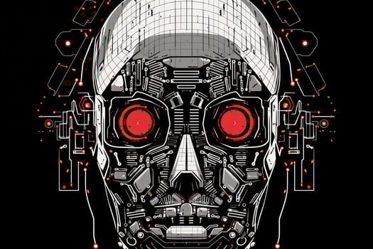 white robot head face binary code logo artificial intelligence photo