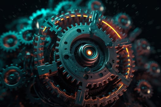 mechanical gears neon light photo