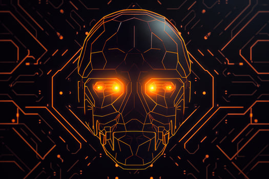 futuristic logo orange robot head glowing eyes photo