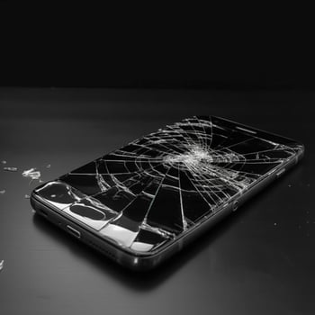 Broken glass touch screen on a dark background photo
