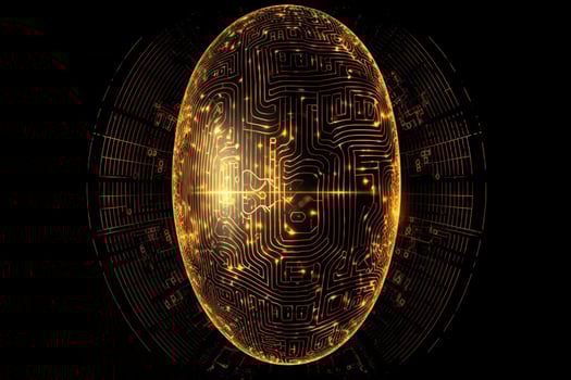 Abstract artificial intelligence gold egg background med from data technology. photo