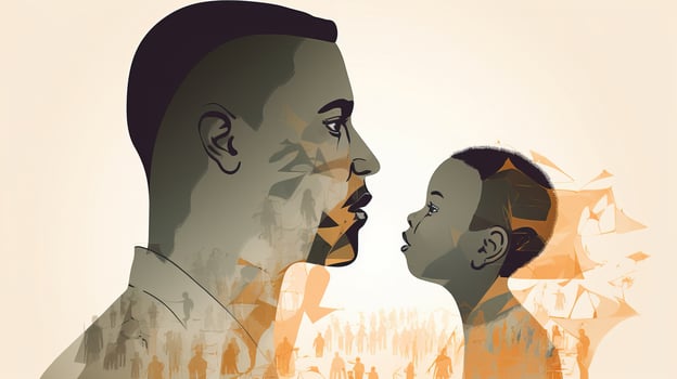 Father Day. Graphically contours of a child next to dad, wallpaper background. . photo