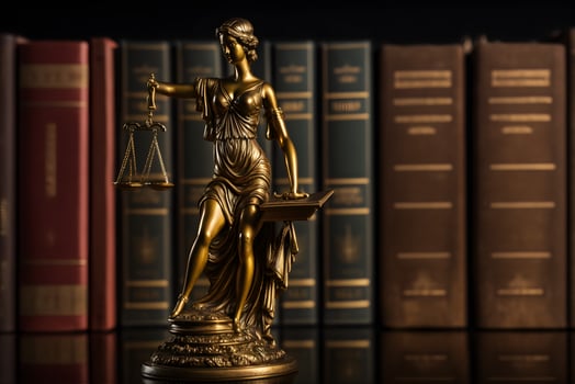 Sculptures of Themis, a symbol of justice in judge or lawyer interior. Neural network generated art photo