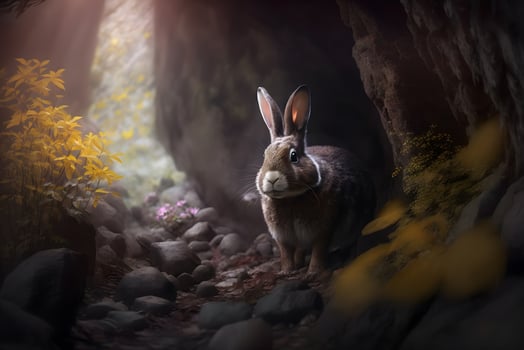 Cute brown hare, lepus europaeus, jumping closer on grass in spring nature. Young brown rabbit coming forward in green wilderness. Neural network photo