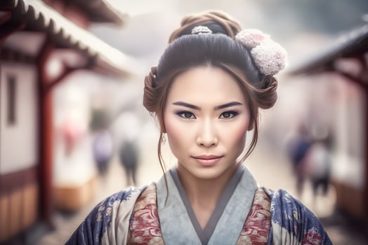 Portrait of a Japanese woman in national clothes. Neural network photo