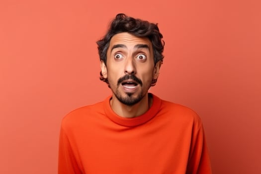 a man on solid color background photoshoot with Surprise facial expression photo