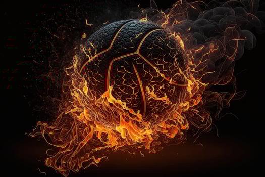 of a Glowing Ball Burning on Fire in Orange Flames, Giving off Heat and Smoke for Competitive Basketball A Visual representation of the Madness and Excitement of the Game photo