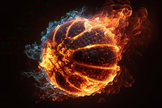 of a Glowing Ball Burning on Fire in Orange Flames, Giving off Heat and Smoke for Competitive Basketball A Visual representation of the Madness and Excitement of the Game photo