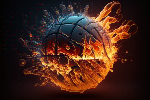 of a Glowing Ball Burning on Fire in Orange Flames, Giving off Heat and Smoke for Competitive Basketball A Visual representation of the Madness and Excitement of the Game photo