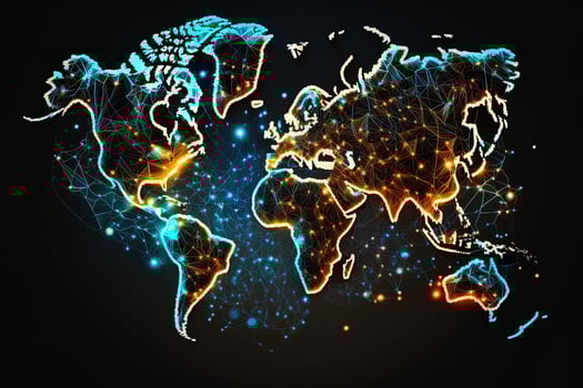 Global map of the world, the earth communication technologies with internet effect. Futuristic modern photo