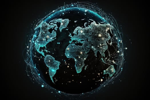 Global map of the world, the earth communication technologies with internet effect. Futuristic modern photo