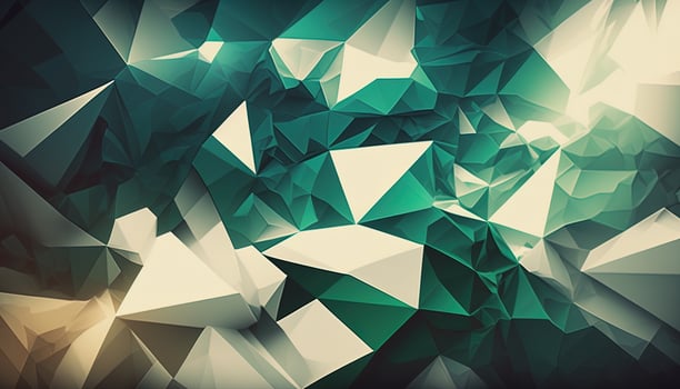 Polygonal high resolution pattern for background, white and teal and green flares. Abstract hexagonal polygonal low poly triangular high resolution futuristic green energetic background photo