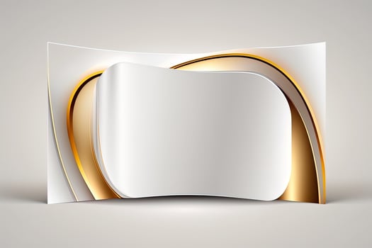 a white card for mockup, horizontal rectangular with rounded corner shapes, front view, stunning light, studio light, reflexion of hundred fine lines of gold reflection, white background photo