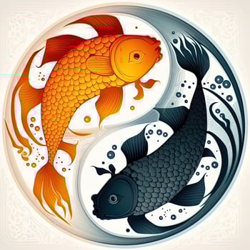 cartoon-style clip art illustration of yin and yang pattern, koi carp. Perfect for web designers, publishers, and content creators photo