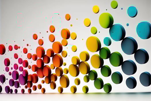 data visualization with multiple colorful circles, various sizes, circles are close together, in a time line, varying positions on white background photo