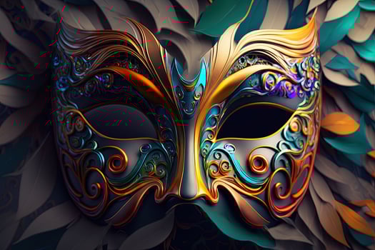 festive carnival mask with rich decoration, attributes of the Brazilian carnival. Venetian carnival mask and beads decoration. Mardi gras background. photo