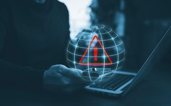 notification error and maintenance with triangle caution warning sign for notification error, Programmer using laptop with triangle caution warning sign, hacker attacks , cyber crime, cyber security photo