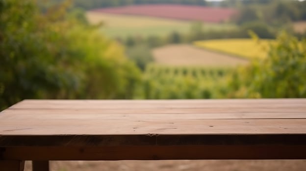 A French vineyard serves as the clouded establishment for an cleanse wooden table. Creative resource, photo