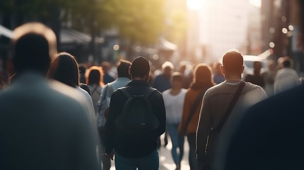 City Life in Motion. A Bokeh Blur of People Walking through the Busy Streets. photo