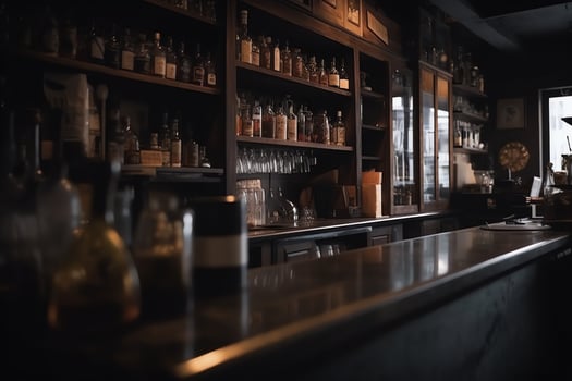 Bar counter blurred dark background background menu and special offers. photo