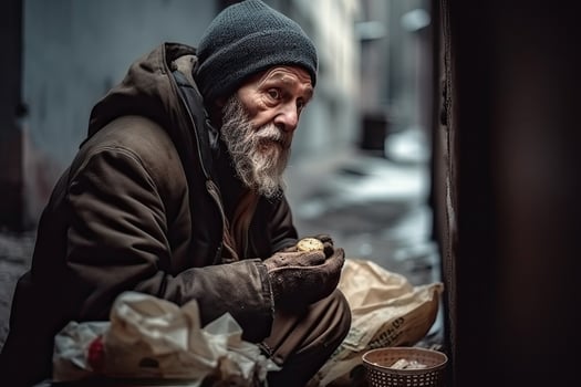 Homeless man portrait. Aged bearded man. photo