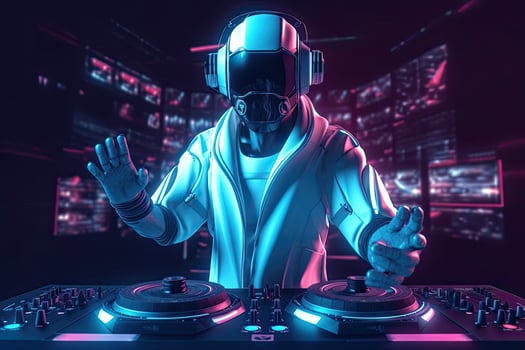 DJ robot in night club. photo