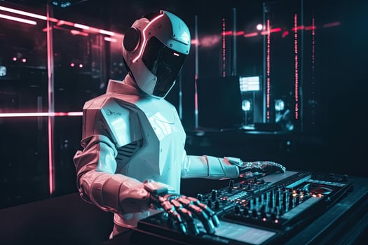 DJ robot in night club. photo
