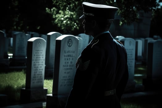 Memorial day photo with american flags in the cemetery.