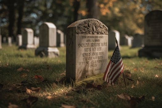 Memorial day photo with american flags in the cemetery.
