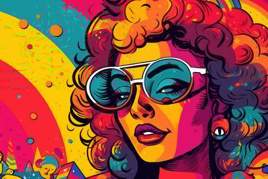 Pride month and LGBTQ awareness illustration. Colorful rainbow woman portrait with photo