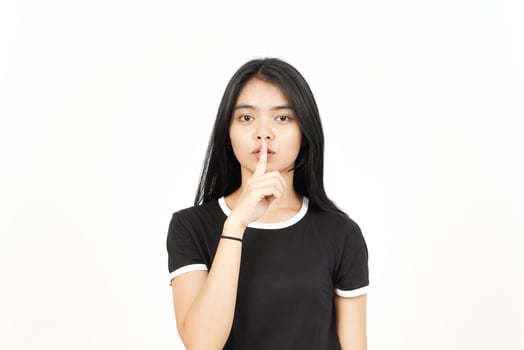 Shh Be Quiet Of Beautiful Asian Woman Isolated On White Background photo